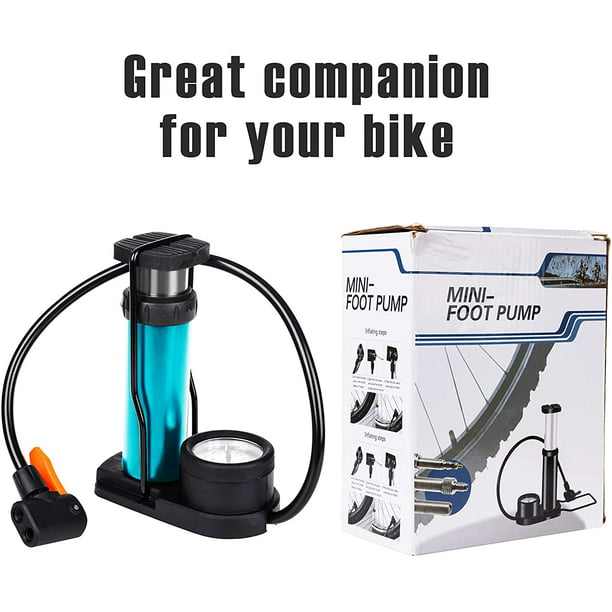 Bike Pump Portable Bicycle Foot Pump Pressure Gauge Tire Air Pump